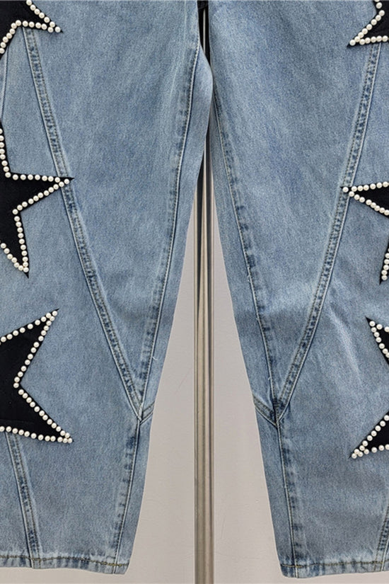 Star Embellished Straight Jeans