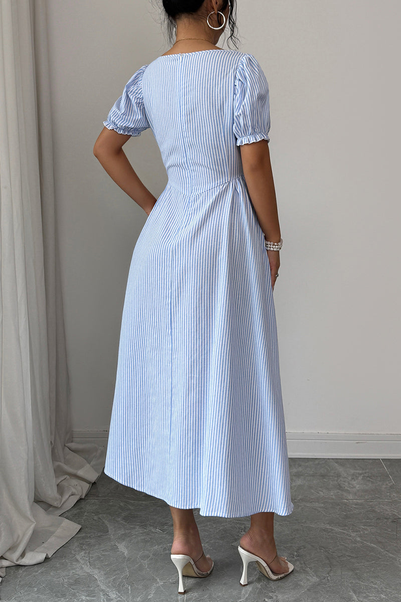 Puff Sleeve Striped Casual Dress