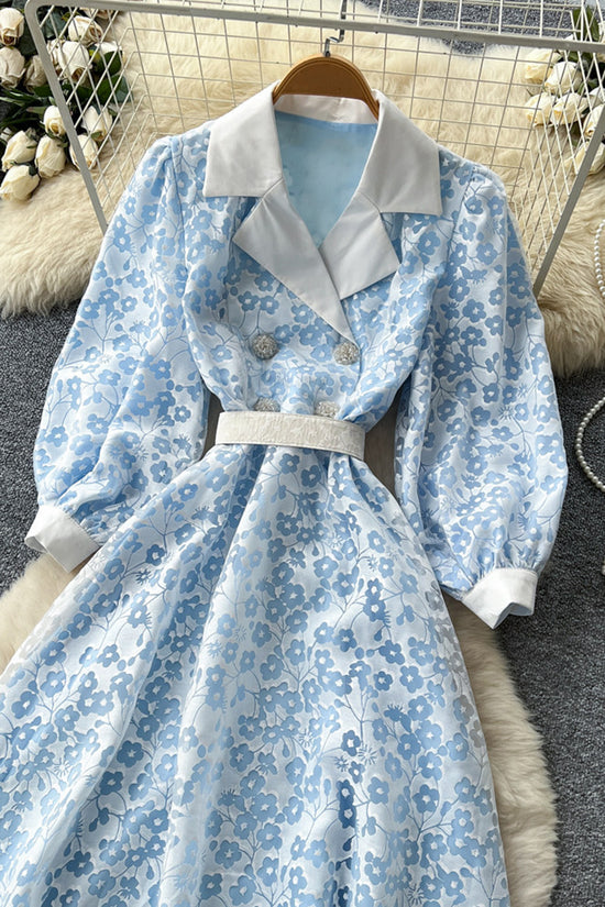 Elegant Floral Collared A-Line Midi Dress