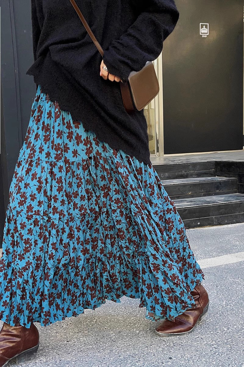 Floral Print Pleated Skirt