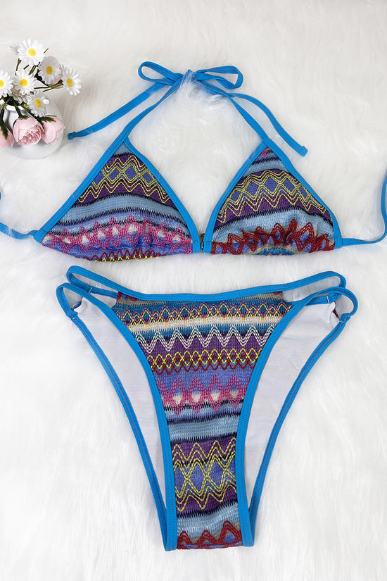 Geometric Print Strappy Bikini Set