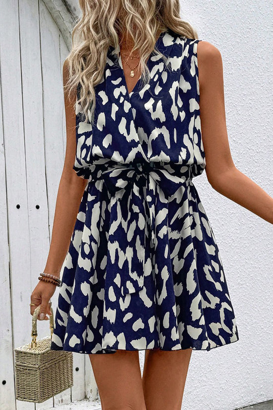 V-Neck Belted Casual Dress