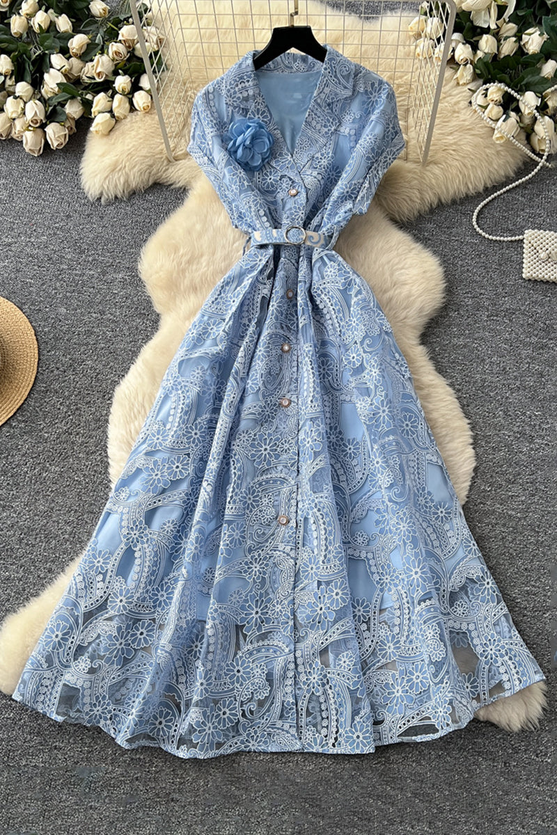 Elegant Button-Up Lace Dress