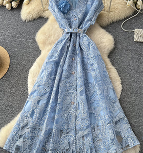 Elegant Button-Up Lace Dress