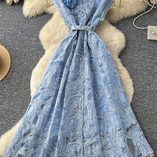 Elegant Button-Up Lace Dress
