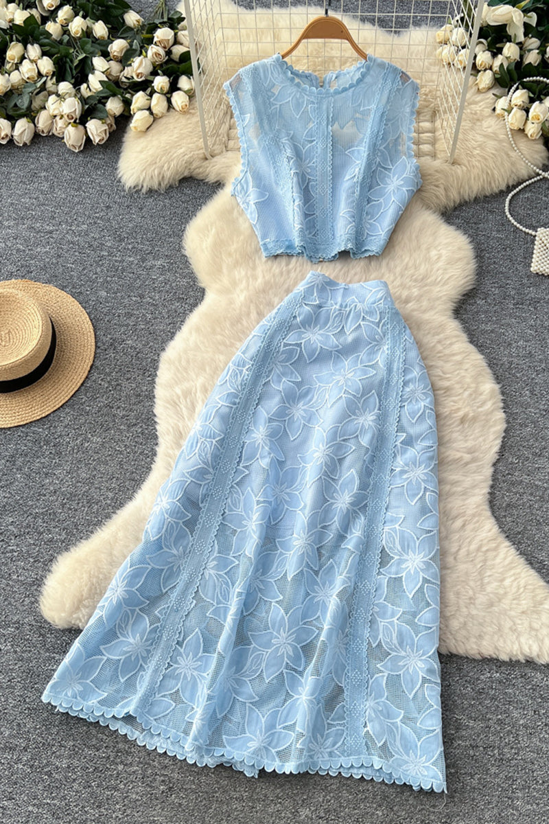 Elegant Floral Sleeveless Skirt Set