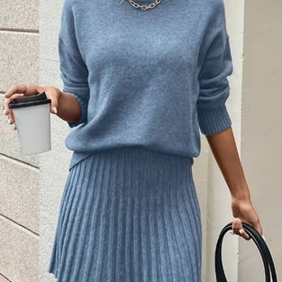 Chic Ribbed Turtleneck Skirt Set