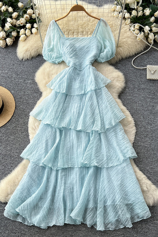 Tiered Ruffle Puff Sleeve Dress