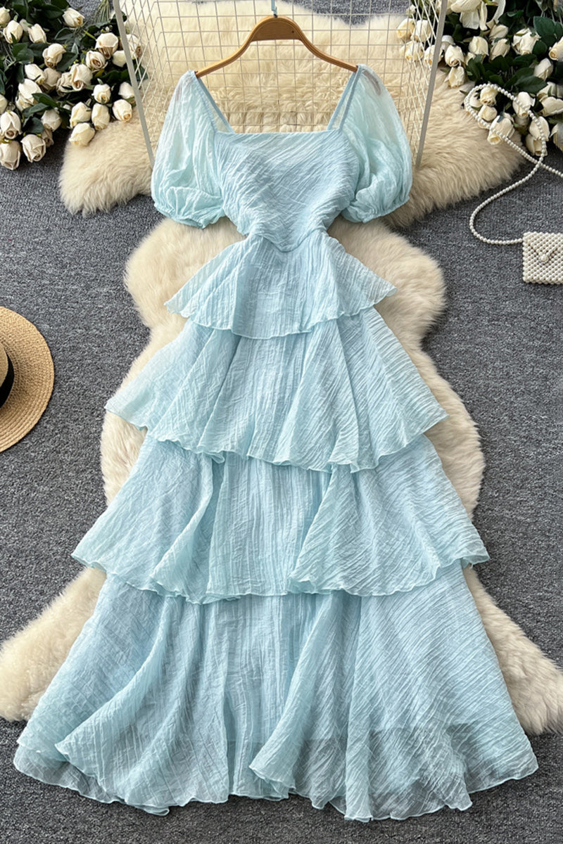 Tiered Ruffle Puff Sleeve Dress