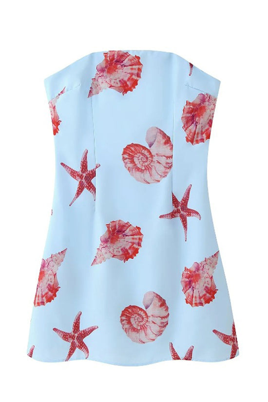 Strapless Starfish Print Casual Dress