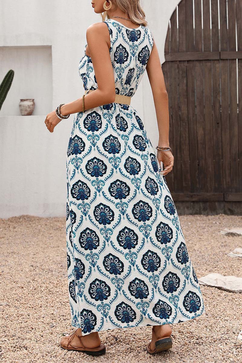 Floral Pattern Sleeveless Maxi Dress