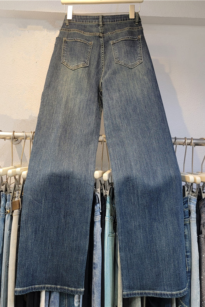 Diamond Pattern Straight Jeans