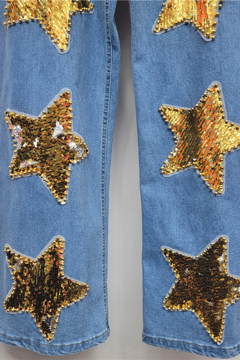 Star Embellished Denim Pants