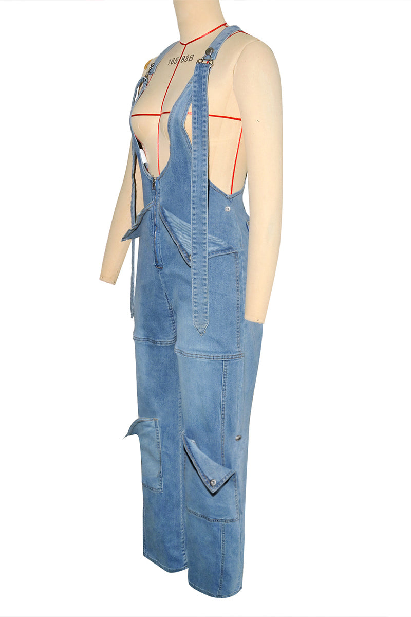 Wide-Leg Denim Jumpsuit