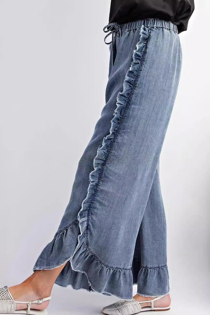 Ruffled Wide Leg Jeans