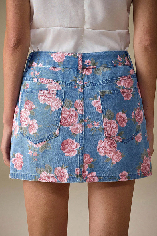 Floral Print Denim Mini Skirt