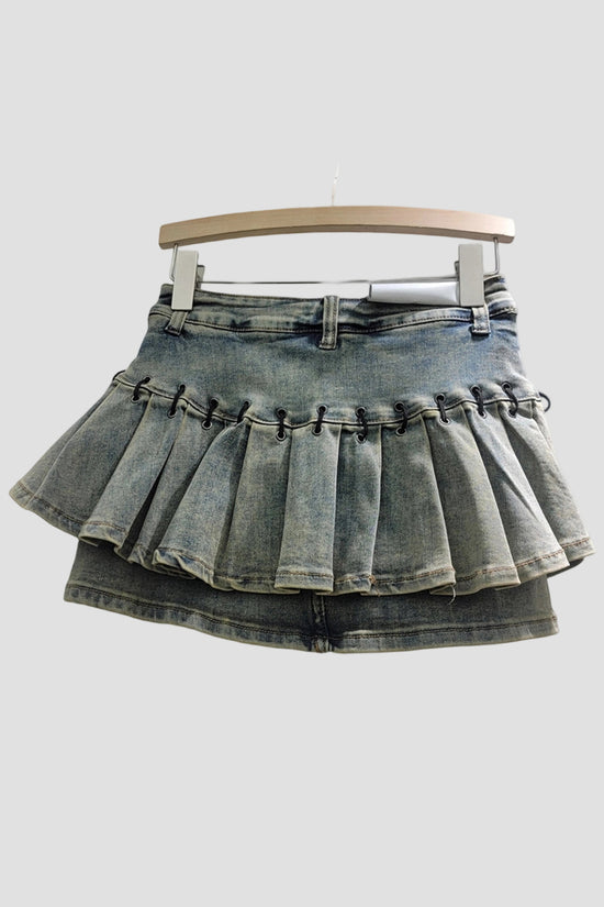 Leopard Print Denim Mini Skirt
