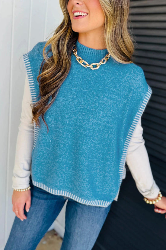 Contrast Stitch Knot Side Mock Neck Vest