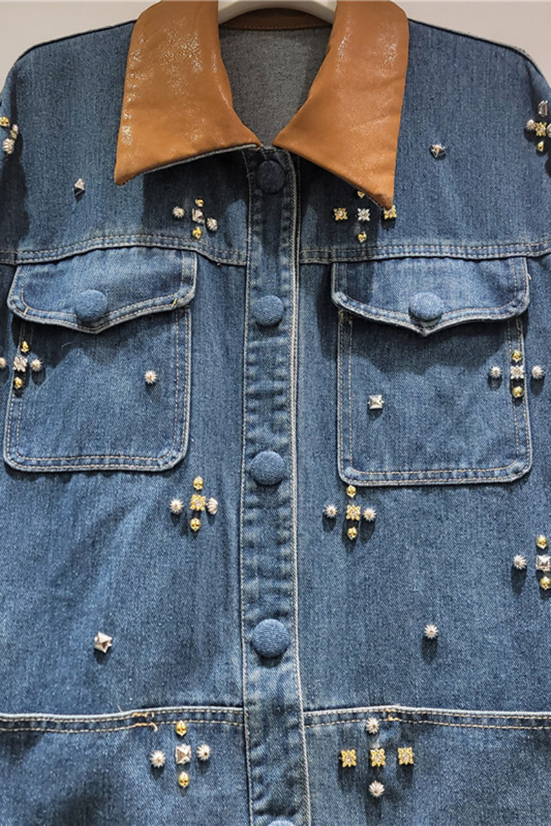 Embellished Button-Up Denim Jacket