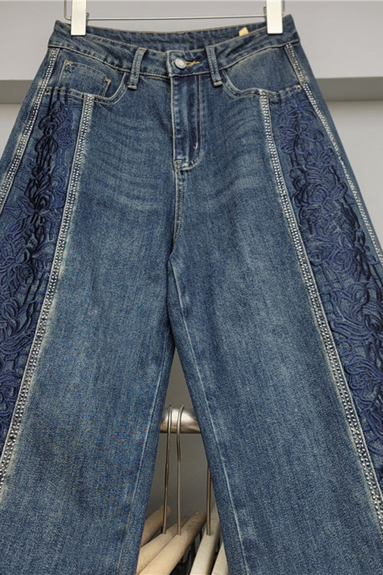 Floral Pattern Straight Leg Jeans