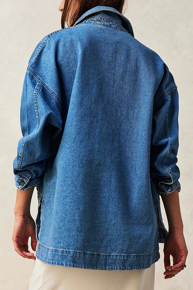 Oversized Denim Jacket with Pocket Detail