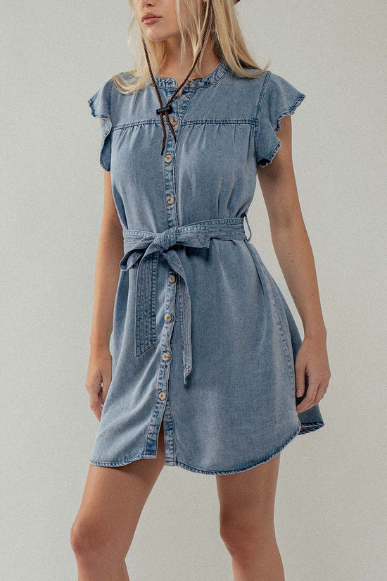 Ruffled Button-Up Denim Dress