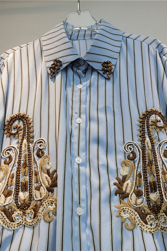 Striped Embroidered Button-Down Shirt