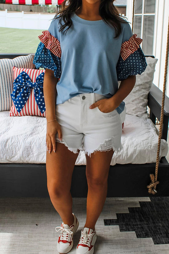 Star & Stripe Short Puff Sleeve Top