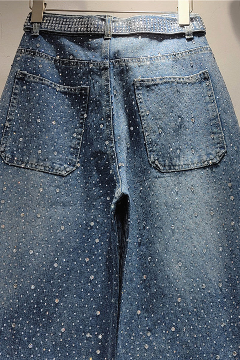 Wide Leg Jeans with Belted Detail
