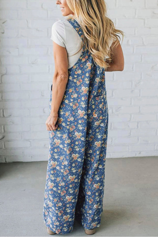 Vintage Rose Printed Pleated Overall Jumpsuit