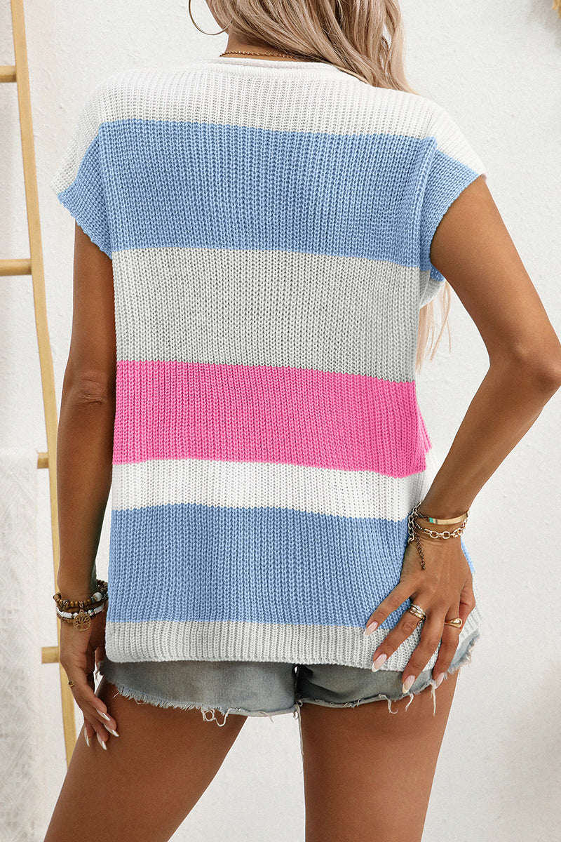 Striped Short Sleeve Knit Top