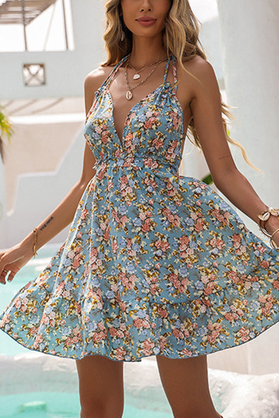 Floral Halter Neck Summer Dress