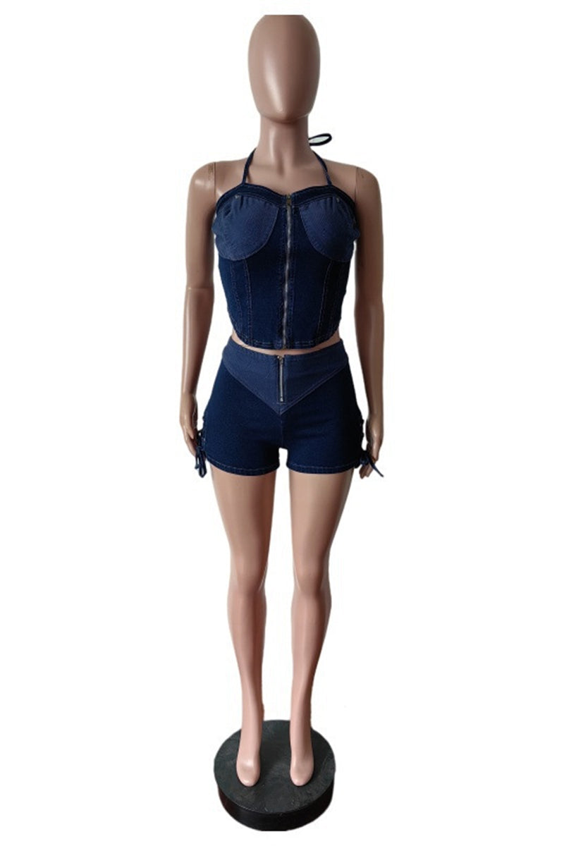 Chic Corset Style Denim Short Set
