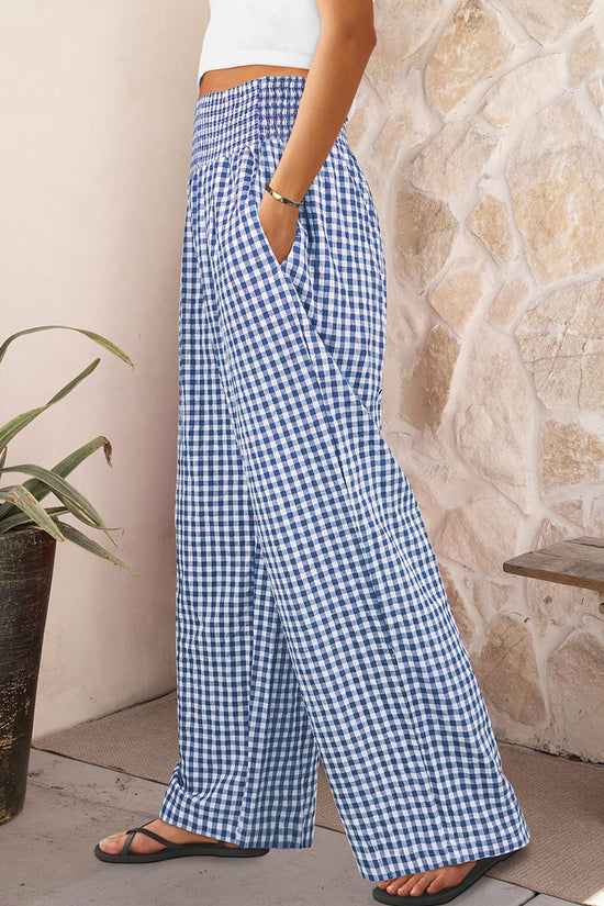 Checkered Wide-Leg Casual Pants