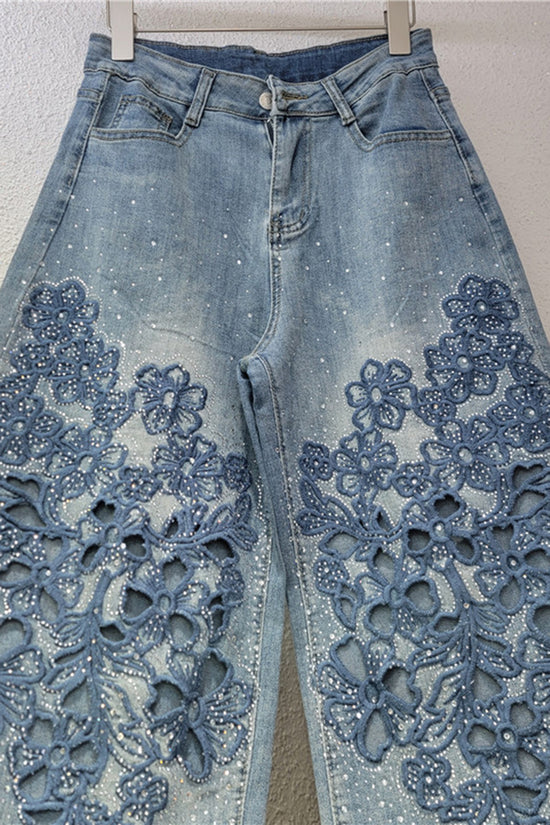 Floral Detail Straight Jeans