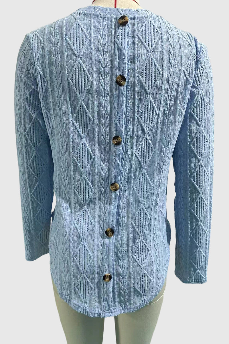 Textured Long Sleeve Casual T-Shirt