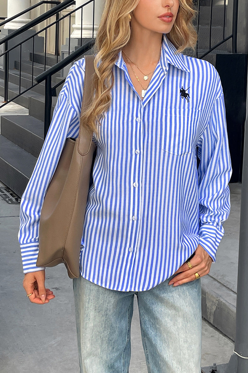 Striped Long Sleeve Button-Up Blouse