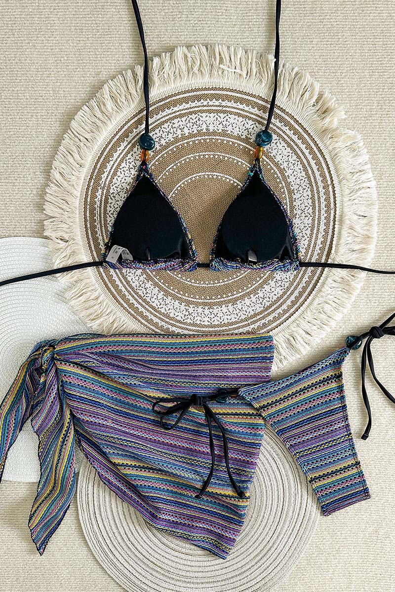 Striped Tie Bikini with Sarong Set