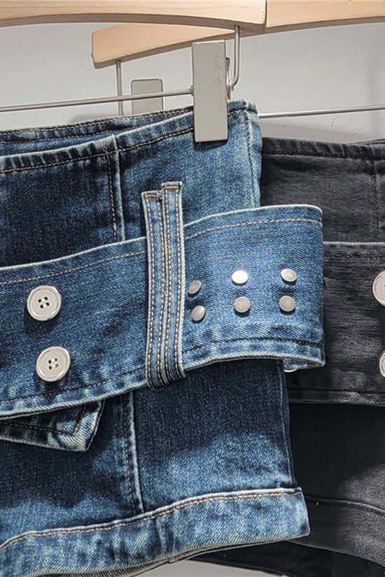 Belted High-Waist Denim Shorts