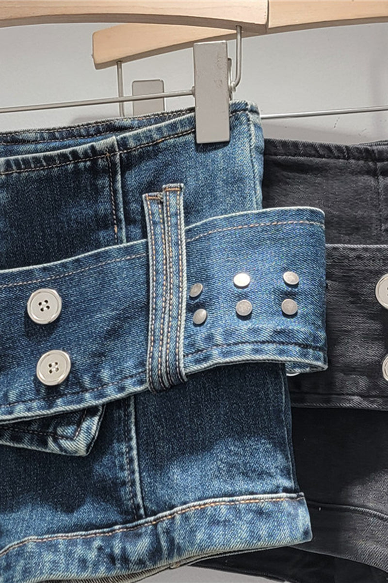 Belted High-Waist Denim Shorts