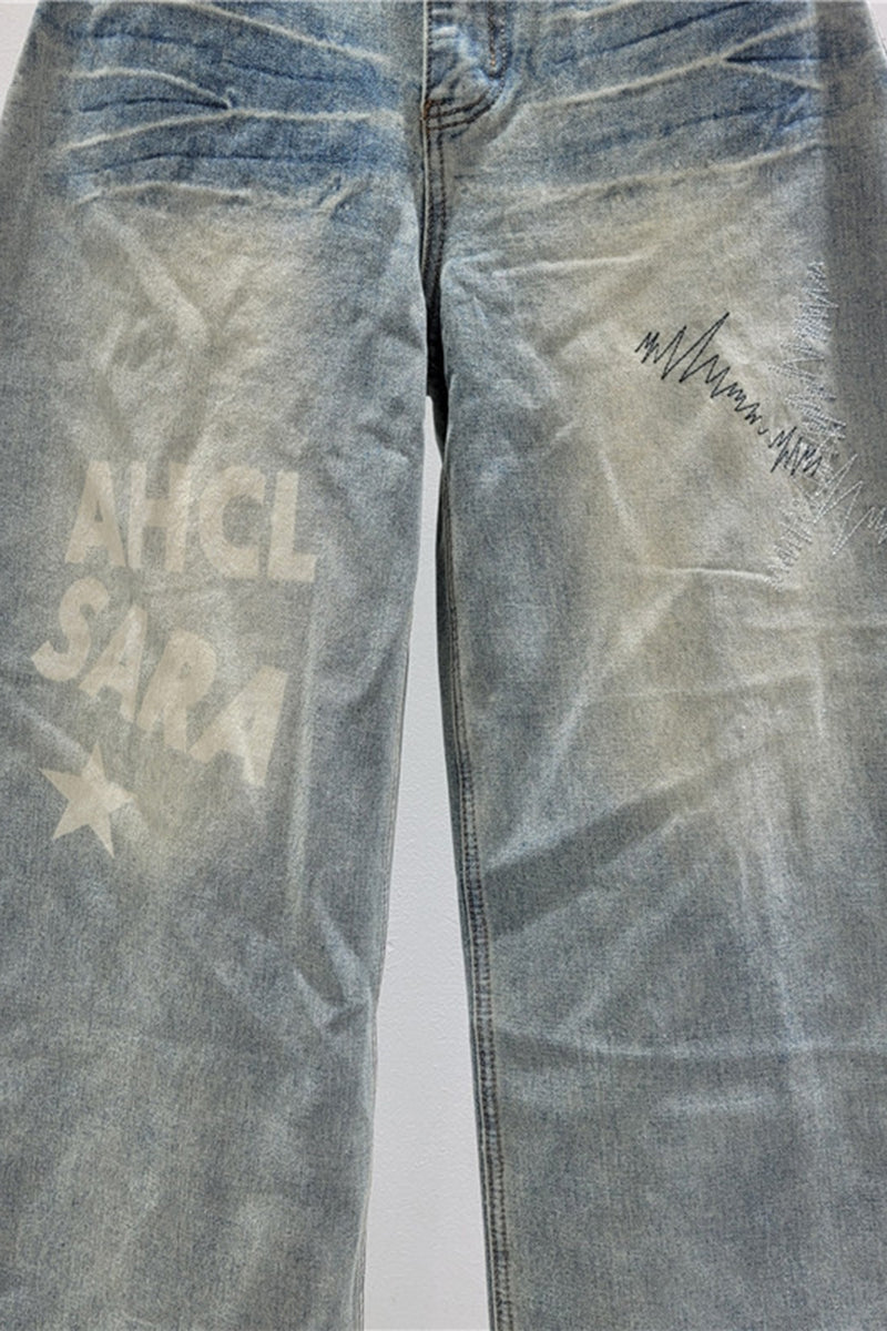 Trendy Graphic Barrel Jeans