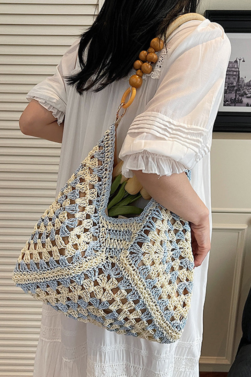 Crochet Patterned Handbag with Beaded Handle
