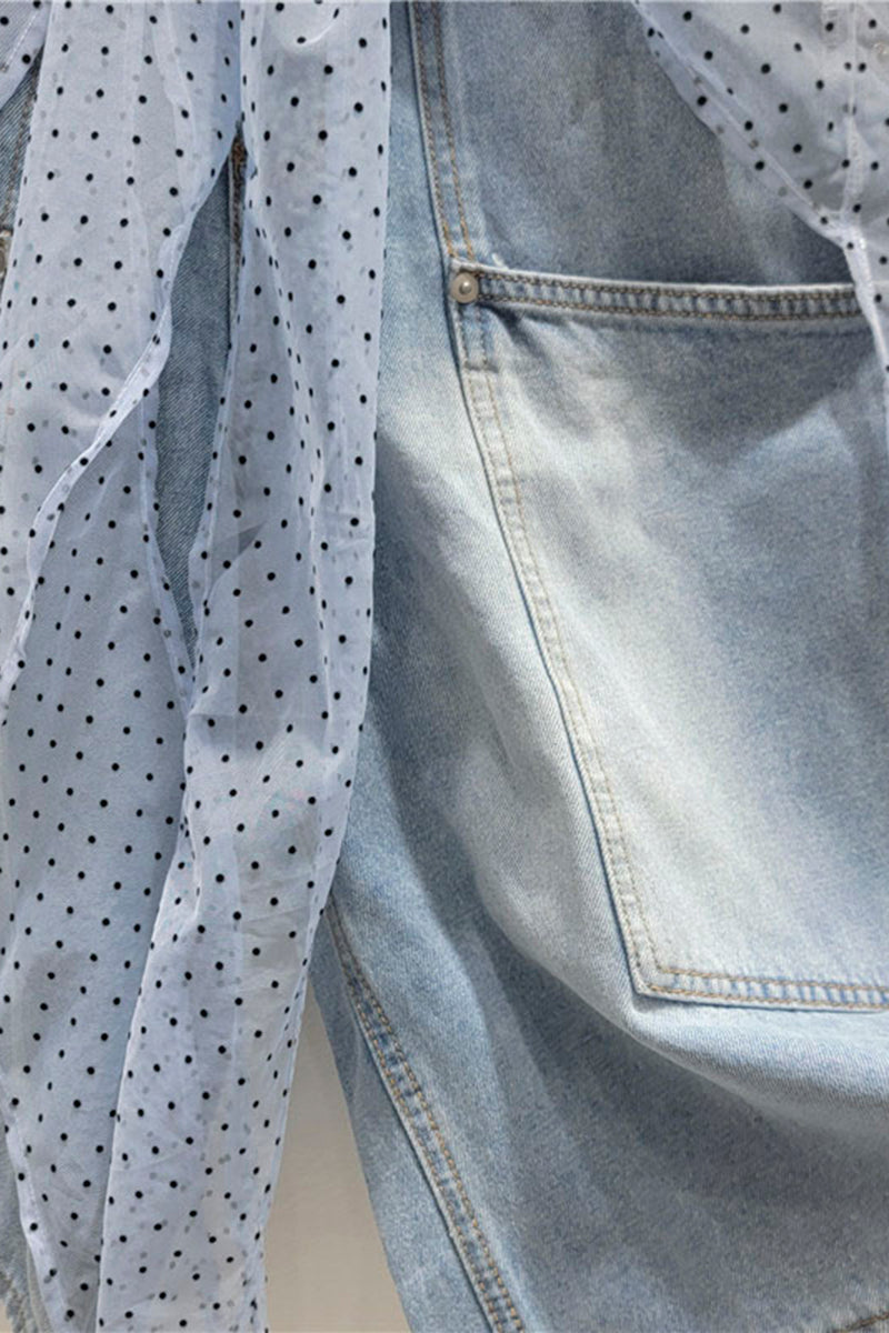 Denim Shorts with Polka Dot Detail