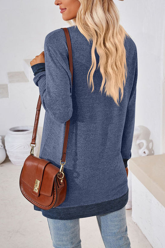 V-Neck Crochet Trim Long Sleeve Top