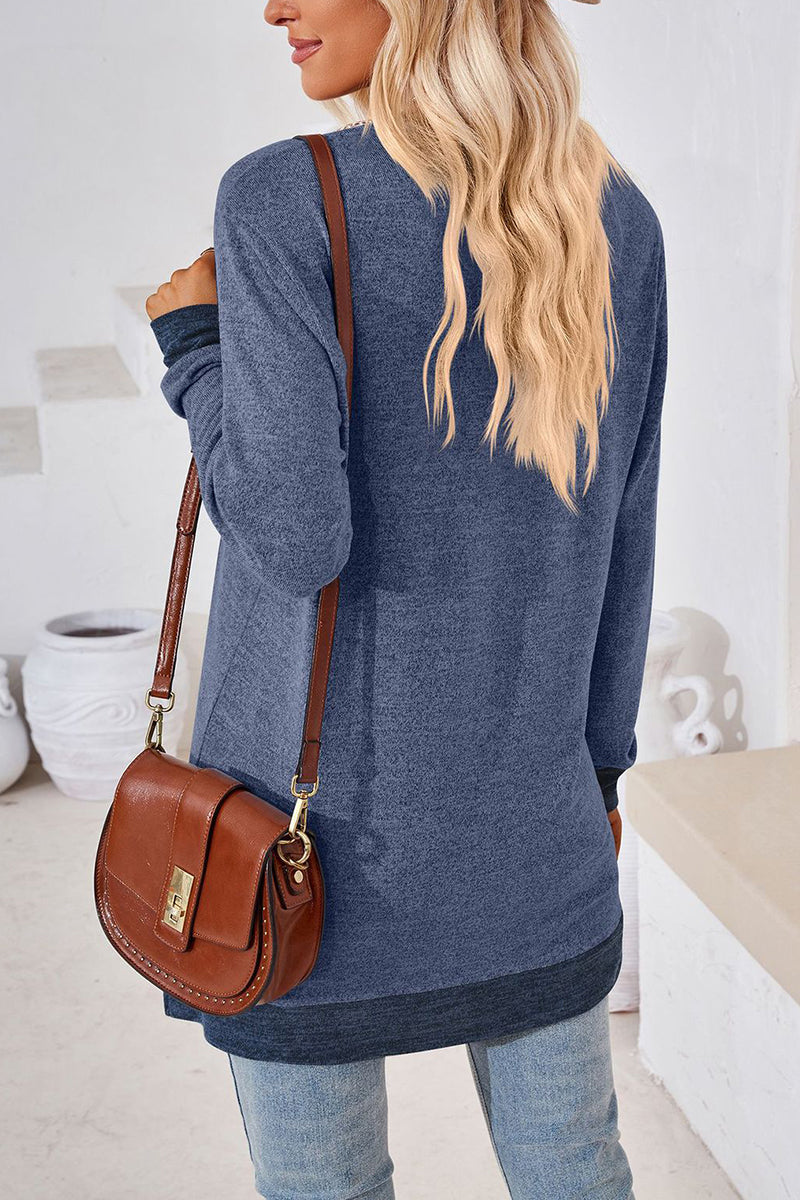 V-Neck Crochet Trim Long Sleeve Top