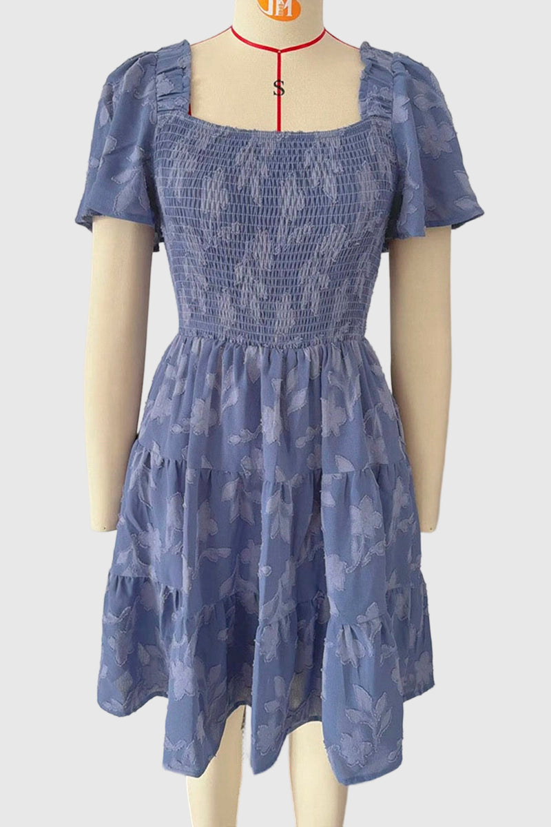 Floral Smocked Square Neck Casual Dress