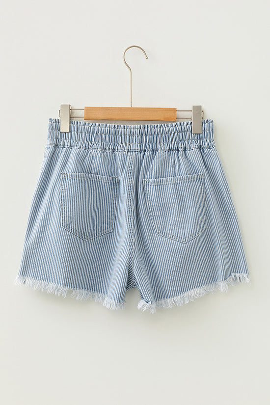 Striped Drawstring Denim Shorts