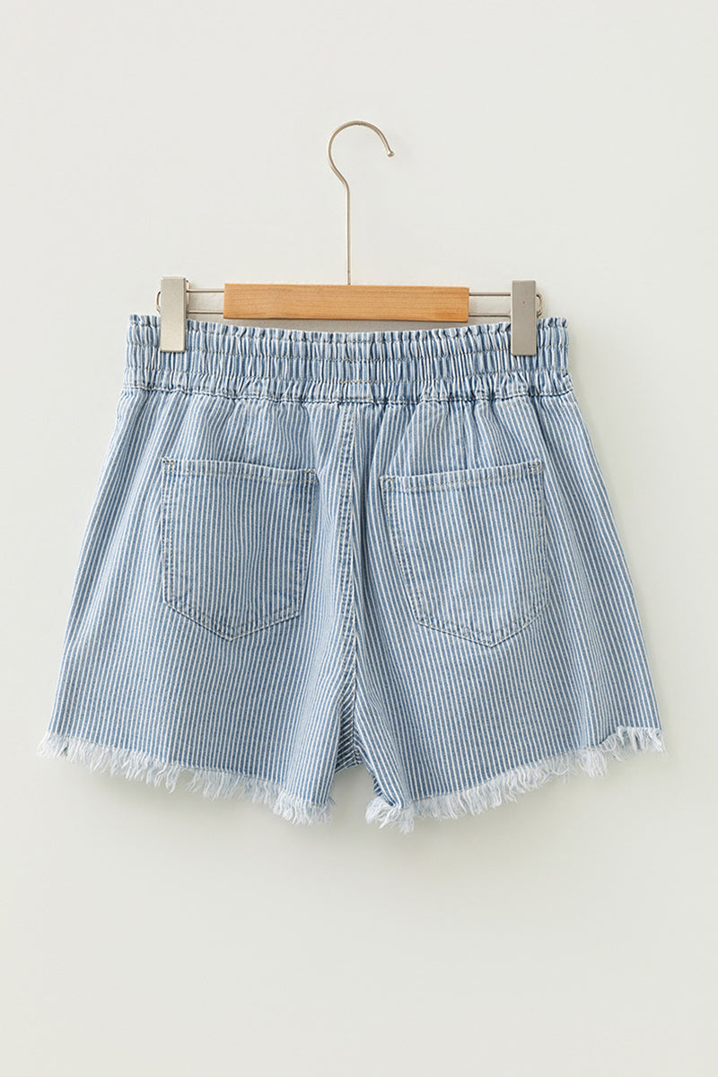 Striped Drawstring Denim Shorts