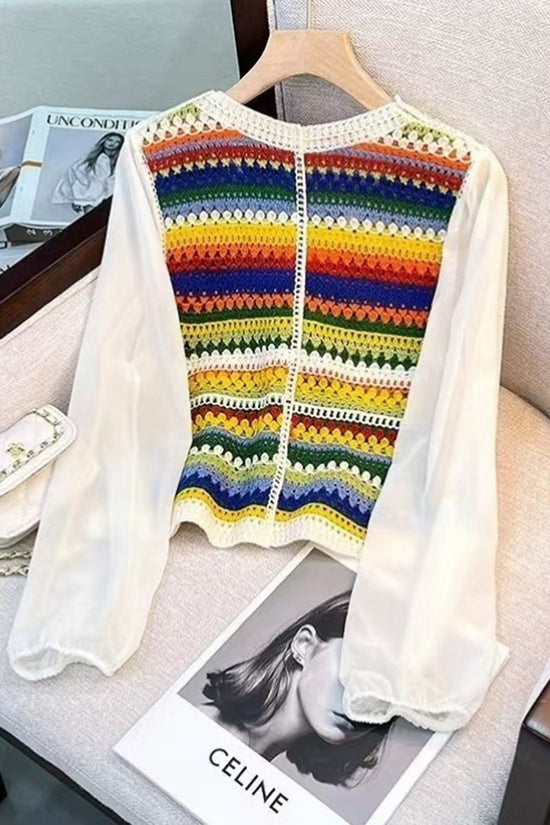 Vibrant Knit Cardigan with Sheer Sleeves