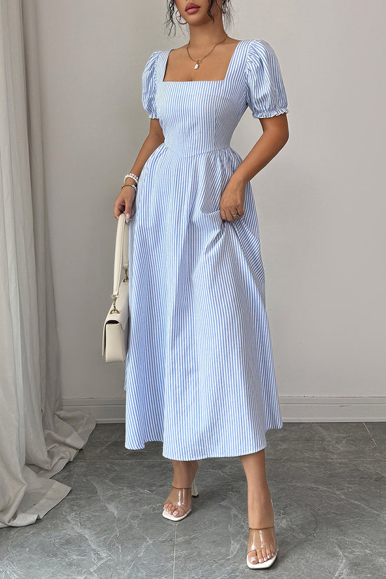 Puff Sleeve Striped Casual Dress
